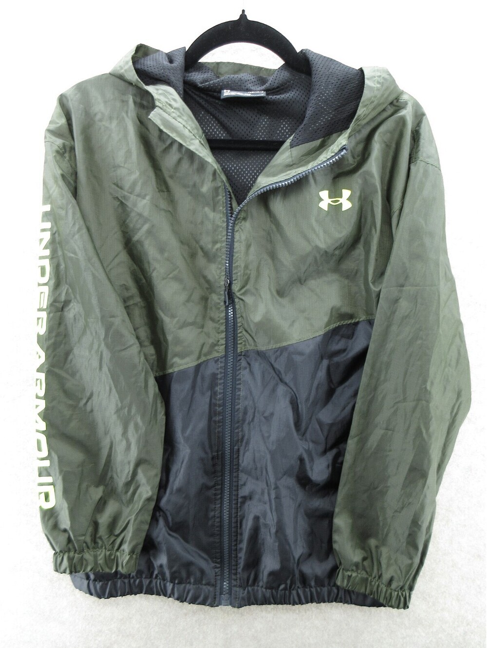 Under Armour Youth YLG Green Black Hooded Windbreaker Jacket Full Zip
